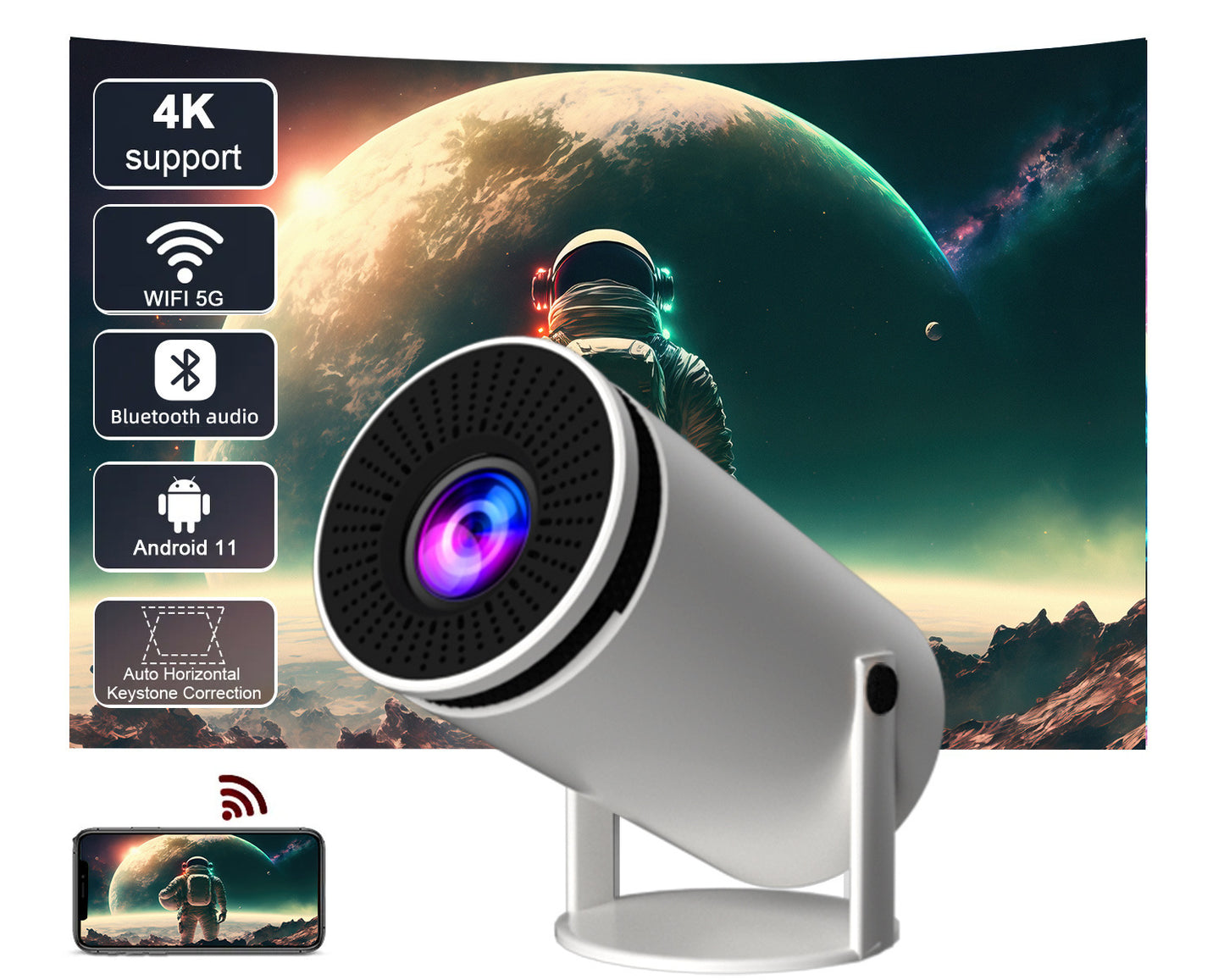 HY300 Smart HD Projector – Home Theater with Screen Support